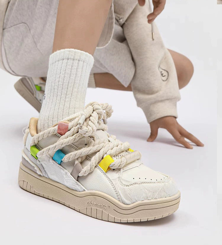 MULTI-COLOR ROPE LACE CHUNKY SNEAKERS