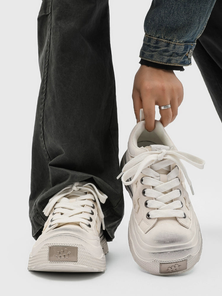 LACE-UP CROSS EMBOSSED PLATFORM SNEAKER