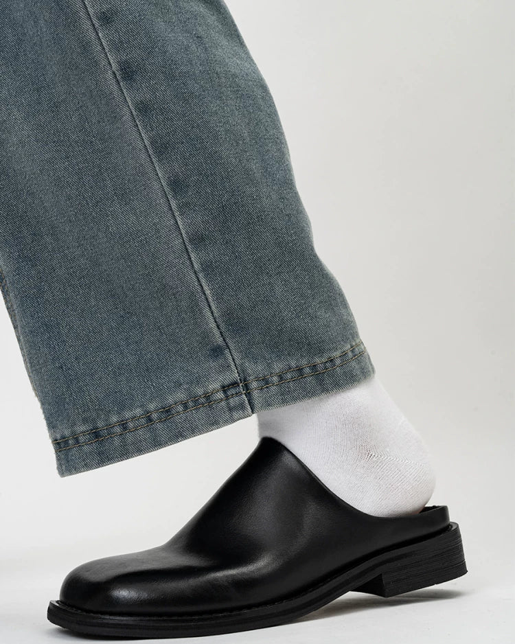 SQUARE TOE LEATHER MULE
