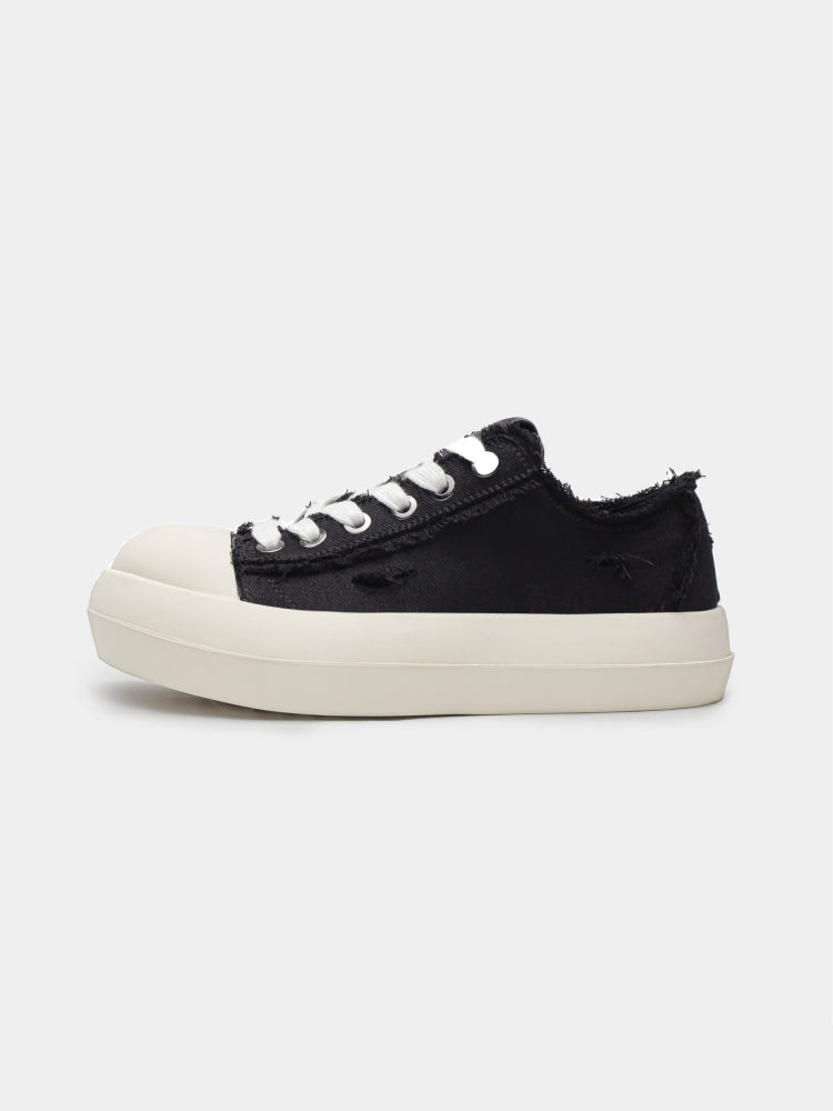 DISTRESS RAW STITCH PLATFORM SNEAKERS