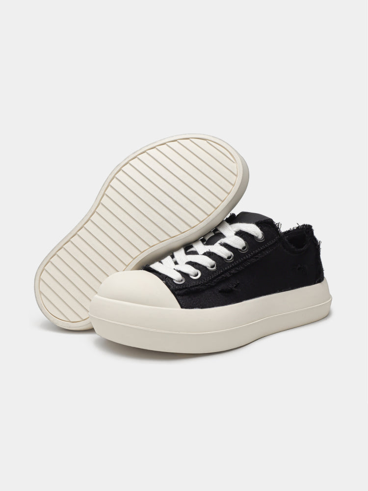 DISTRESS RAW STITCH PLATFORM SNEAKERS