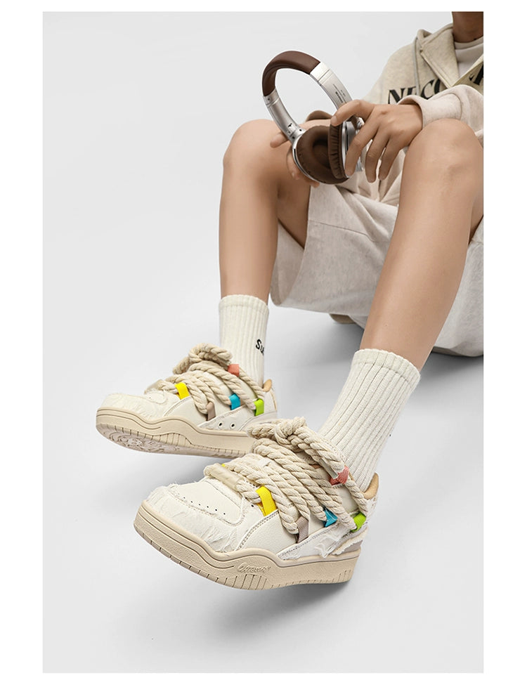 MULTI-COLOR ROPE LACE CHUNKY SNEAKERS