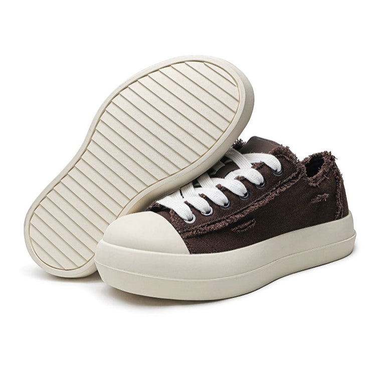 DISTRESS RAW STITCH PLATFORM SNEAKERS