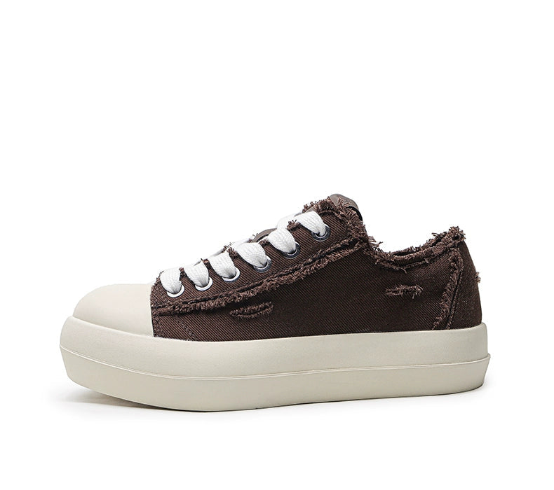 DISTRESS RAW STITCH PLATFORM SNEAKERS