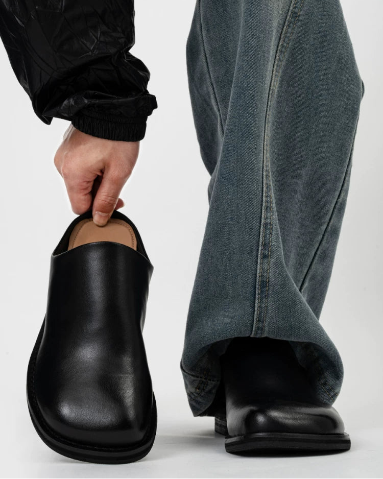 SQUARE TOE LEATHER MULE