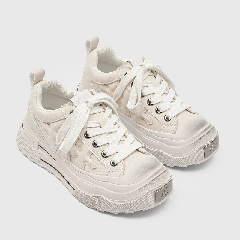 LACE-UP CROSS EMBOSSED PLATFORM SNEAKER