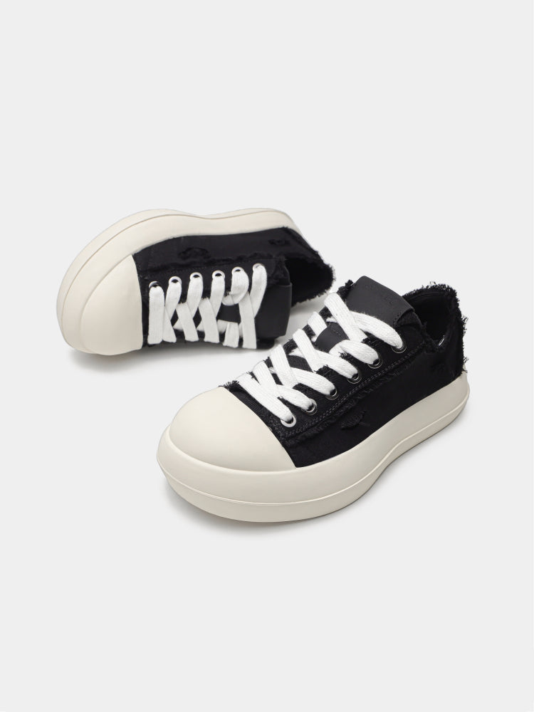 DISTRESS RAW STITCH PLATFORM SNEAKERS