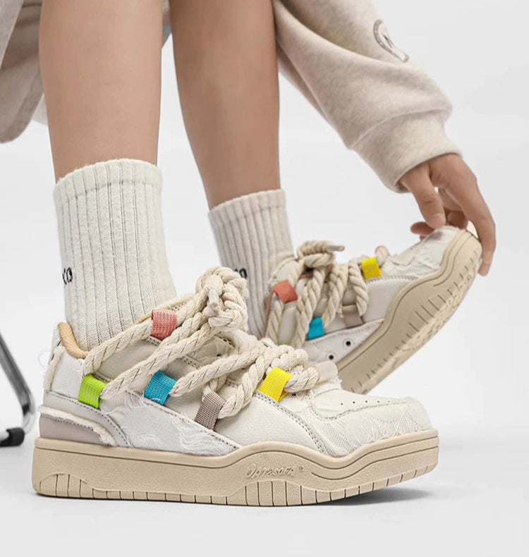 MULTI-COLOR ROPE LACE CHUNKY SNEAKERS
