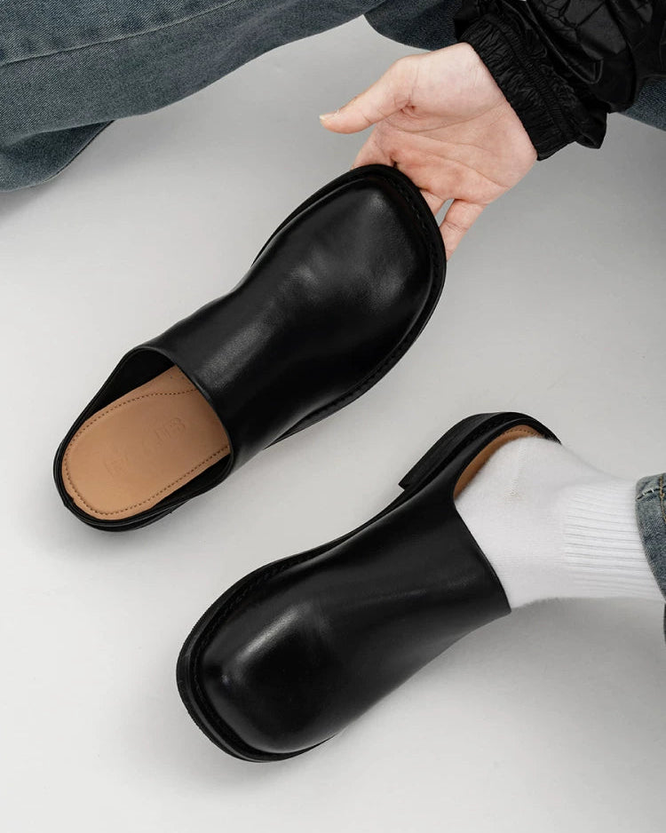 SQUARE TOE LEATHER MULE